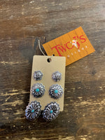 Turquoise Stone Three Earring Set