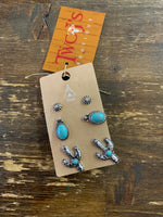 Turquoise Stone Three Earring Set