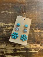 Turquoise Stone Three Earring Set