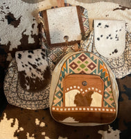 Woven Backpack with Cowhide