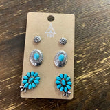 Turquoise Stone Three Earring Set