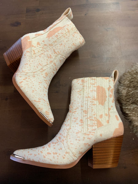 Tan and White Hide Booties
