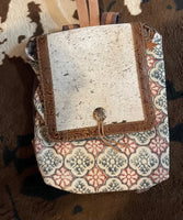 Woven Backpack with Cowhide